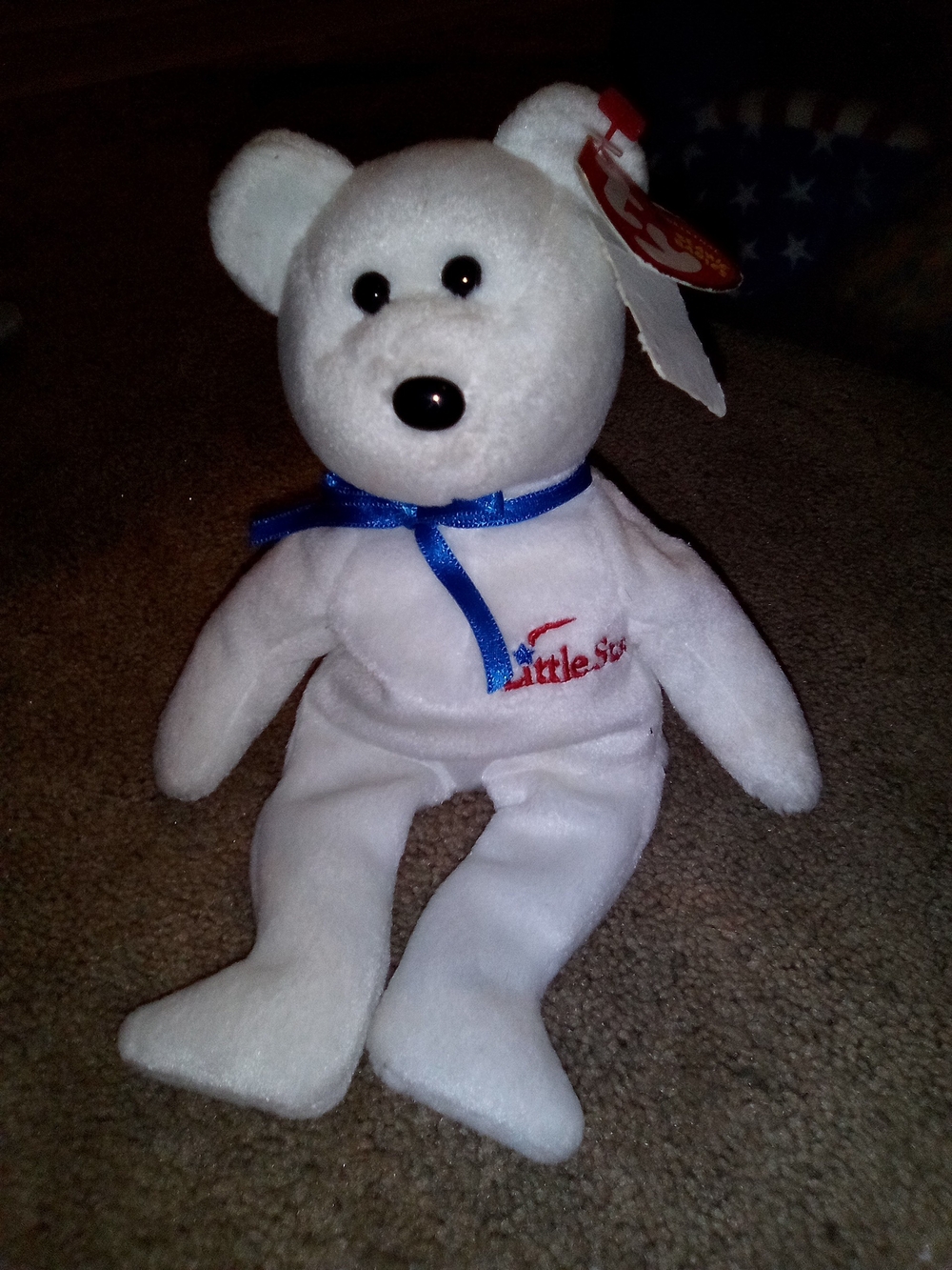 Ty White 'Little Star' Bear with Blue Ribbon